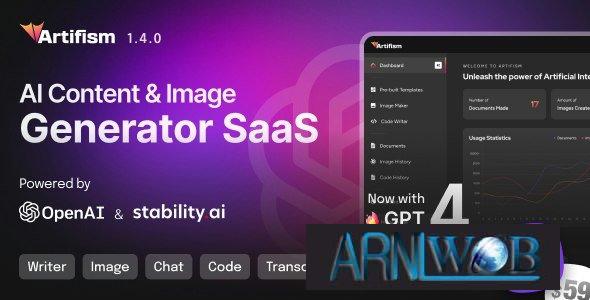 Artifism 200 AI Powered Content and Image Generator Software as