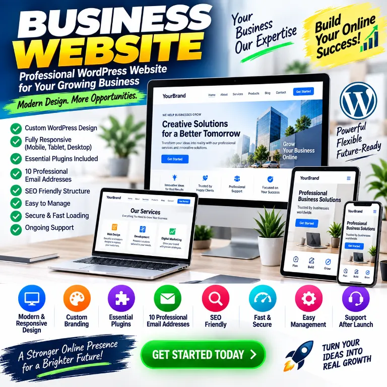 Business Website WordPress service with custom design and professional features