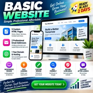 Basic Website Development Service with 5 custom HTML pages