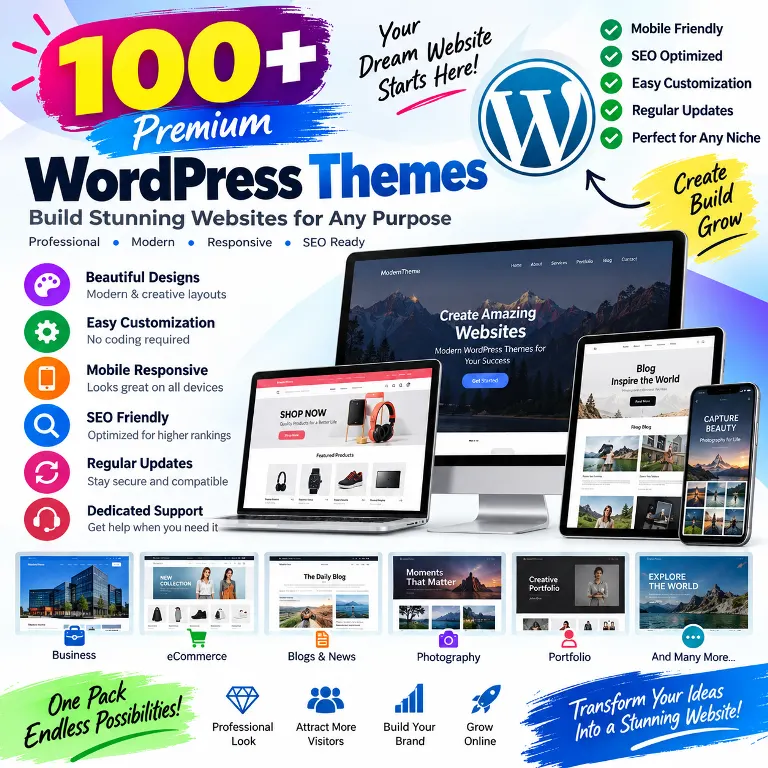 100+ Premium WordPress Themes for business, ecommerce, blogs and photography
