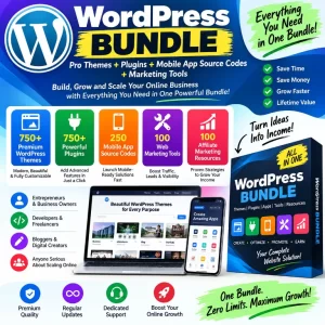 WordPress Bundle with premium themes, plugins, mobile app source codes and marketing tools