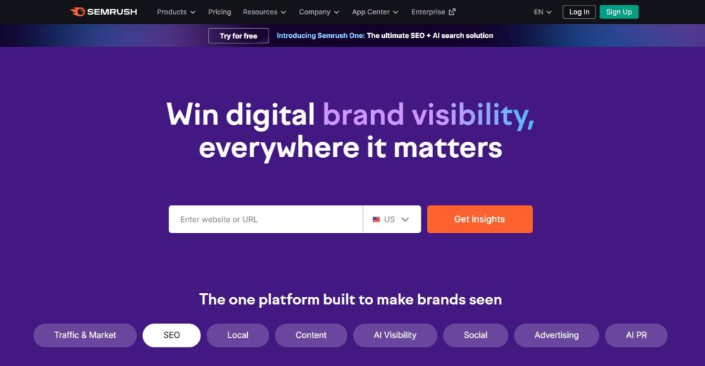 Semrush dashboard showing data-driven marketing tools for business growth