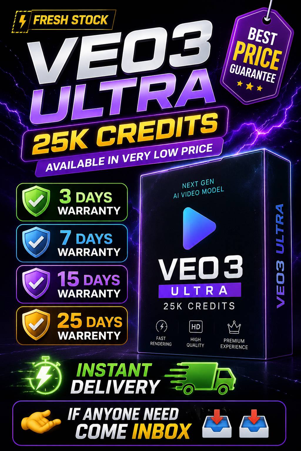 Veo3 Ultra 25K Credits Fresh Stock Available at Low Price